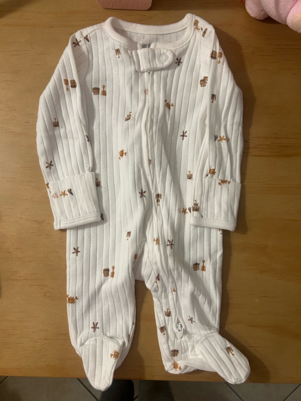 Carter's White Ribbed Footed One-Piece with Beach Motifs